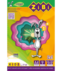 Set carton și hîrtie colorată, A4, 9 coli de carton + 9 coli de hartie Kids Line, ZIBI